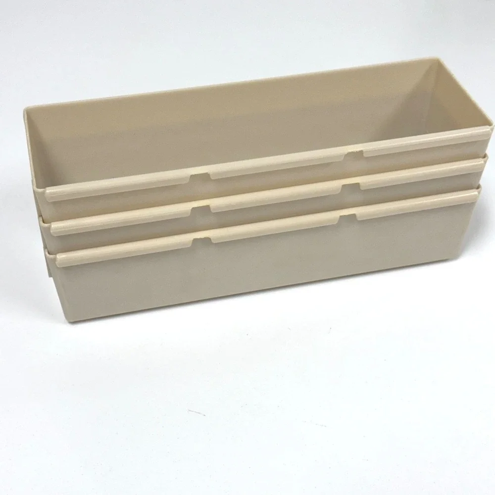 Set of 3 Rubbermaid  Vintage Interlocking Drawer Organizer Bins Beige USA #2915